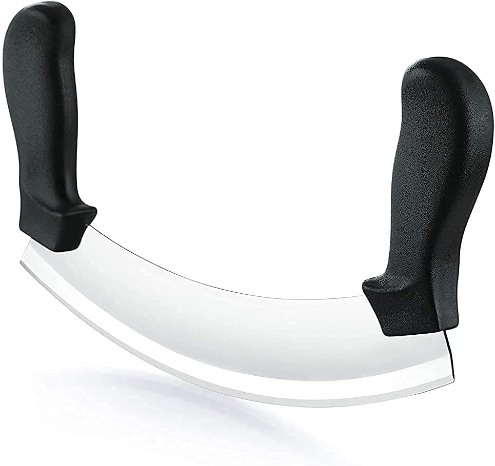 Pizza Cutter Knife Double Handle Extra Sharp Blade Multi Purpose Kitchen/Mincing Knife - Stainless Steel - Black Color
