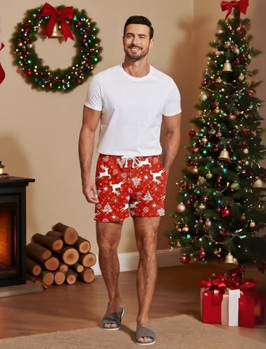 Image of Deyeek 5.5 Inch Mens Pajama Shorts Sleep Cotton Lounge PJ Lightweight Elastic Waist Drawstring Nightwear Bottom with Pockets