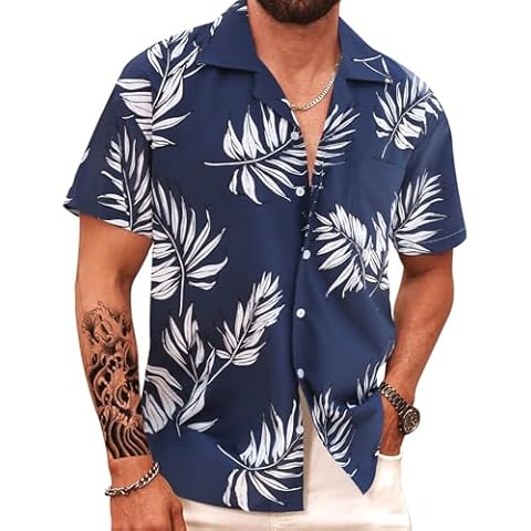 APTRO Men's Hawaiian Shirt Short Sleeve Tropical Vacation Button Down Beach Floral Palm Shirts #024 Navy 2X Cover