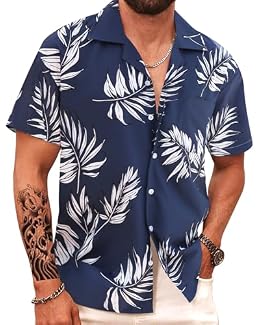 APTRO Men's Hawaiian Shirt Short Sleeve Tropical Vacation Button Down Beach Floral Palm Shirts #024 Navy L
