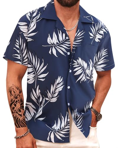 APTRO Men's Hawaiian Shirt Short Sleeve Tropical Vacation Button Down Beach Floral Palm Shirts