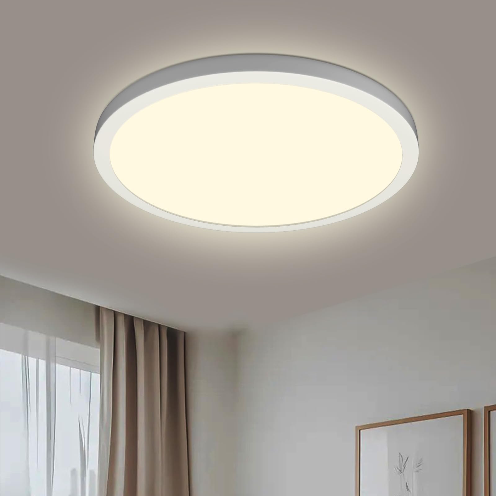 Bowfar LED Deckenleuchte, 24W 3000K Rund Deckenlampe Flach, Modern Küchenlampe IP44 Wasserfest Badlampe Ultra Dünn Schlafzimmer Lampe für Wohnzimmer Kinderzimmer Badezimmer Keller Ø18cm