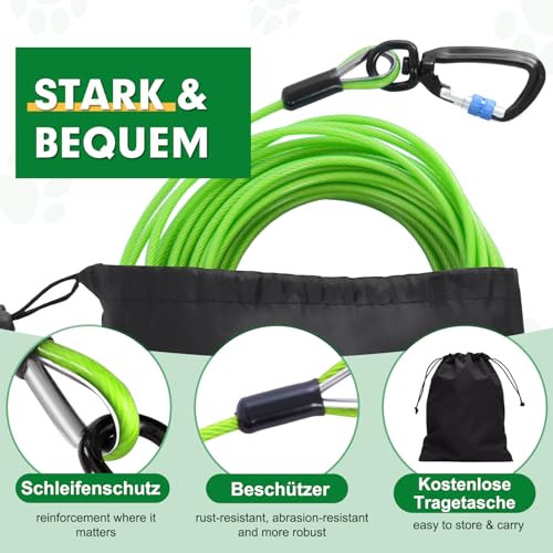Hofleine Für Hunde, 9m Hofleine Tie Out Leinen, Tie Out Cables Für Hunde mit Schraubverschluss, Hofleine Tie Out Leinen mit Stoßdämpfender Feder bis 1000LBS, Hofleine Leine Bissfest Für Camping