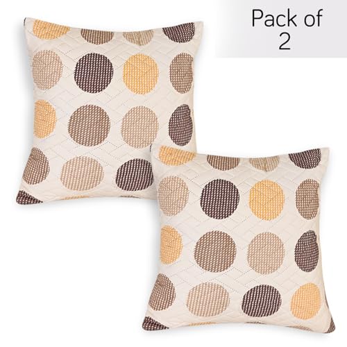 Image of HOKIPO Printed Cushion Cover 16x16 in, Brown Polka Dot