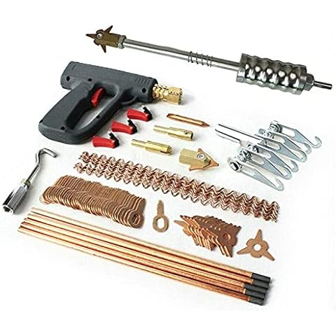 Futchoy 86Pcs Profession Car Dent Sheet Metal Repair Tool Kit Dent Puller Welder Kit Car Body Spot Repair Device Stud Welding Hammer Gun Set Cover