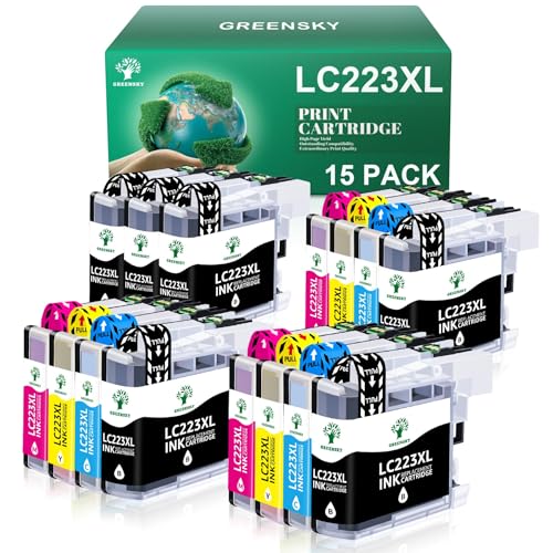 GREENSKY LC223XL Cartuchos de Tinta Compatibles de Reemplazo para Brother LC223 LC223 XL para Brother MFC J480DW J4420DW J880W J5320DW J4620DW DCP J4120DW DCP J562DW (Paquete de 15)