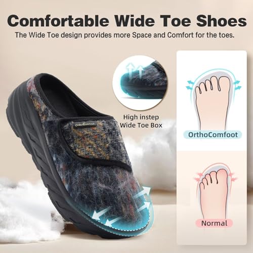 Women's Orthopedic Diabetic Wide Slippers: Comfortable Arch Support Plantar Fasciitis Walking Shoes, Casual Flat Feet Winter Warm Hook and Loop House Slip On Loafers for Foot and Heel Pain Relief3