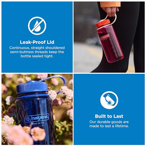 Image of Nalgene 16 oz Wide Mouth Water Bottle | Slim Cup Holder Size, BPA-Free, Durable & Leak Proof, Lightweight Travel Bottle, Denim
