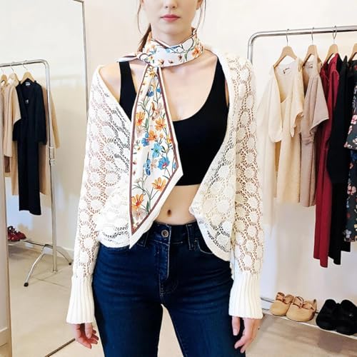 1pc White Background Small Flower Long Strip Scarf For Spring And Summer, Paired With Shirt Ribbon, Multifunctional Waist Belt, Headband, High-end Printed Scarf