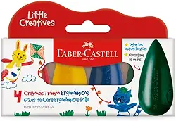 Giz de Cera Little Creatives, Faber-Castell, Pião, Grosso, Infantil, Pré-escola, 4 Cores
