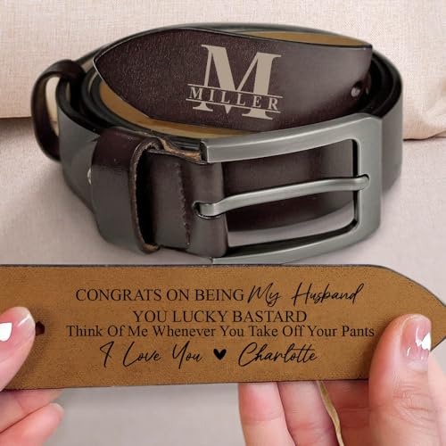 Congrats on Being My Husband Belt, Personalized Engraved Leather Belt, Custom Name Leather Belt for Men, Personalized Belt for Husband, Wide Black/Brown Leather Belts, Fathers Day Belt Gifts4