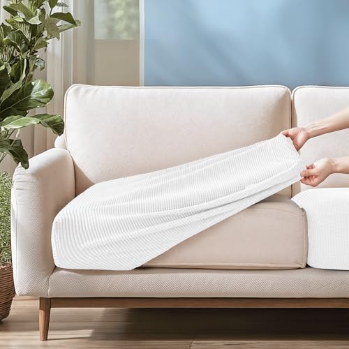 Image of CHUN YI 2Piece Stretch Couch Cushion Covers, Sofa Seat Slipcovers for Pets, Suitable for Armchair Loveseat Sofa with Spandex Jacquard Washable Fabric (2Piece,White)