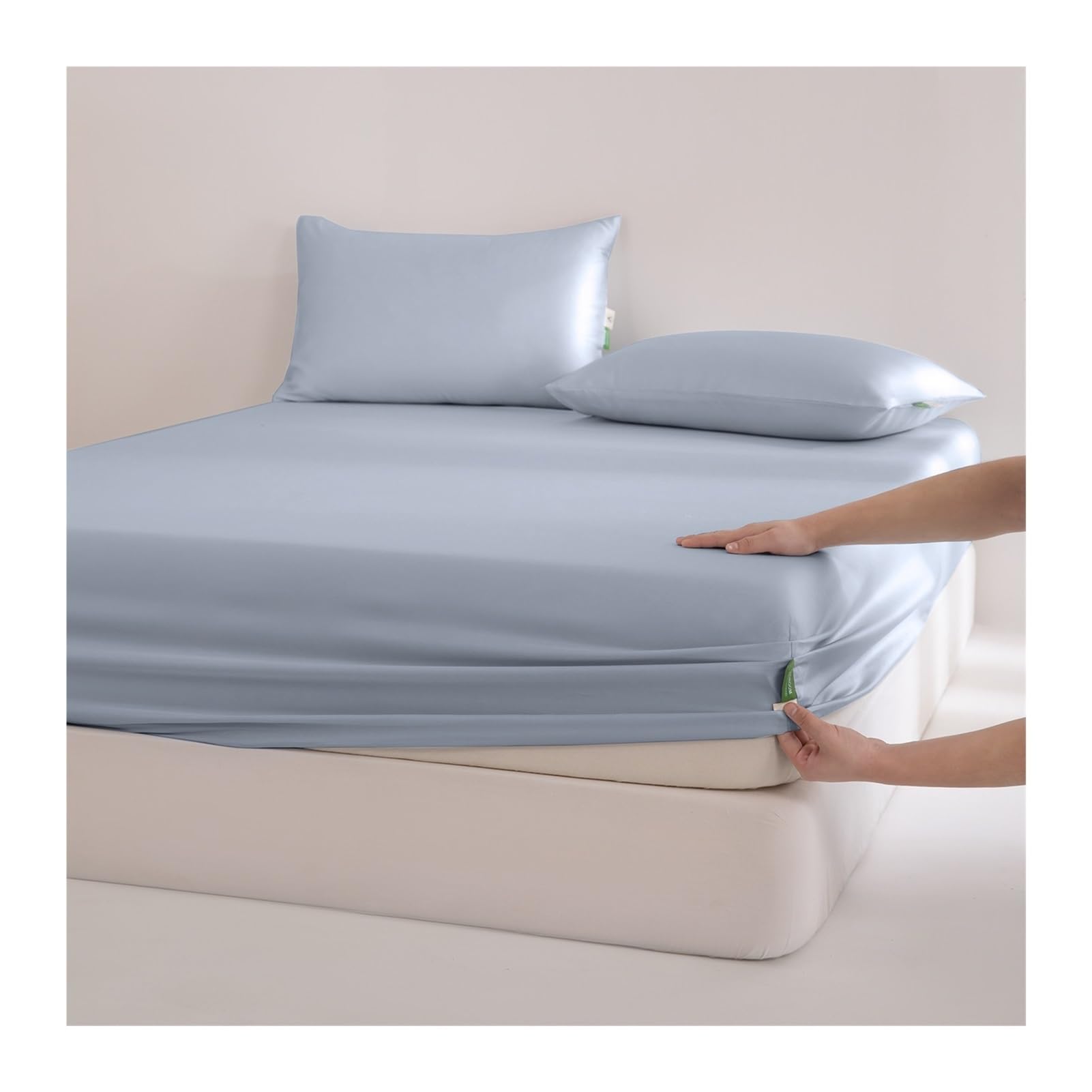 Lenzuolo con Angoli rinfrescante in Lyocell di eucalipto Matrimoniale Singolo 90/120/150/180/220x200cm Altezza 18/28cm Traspirante for Chi Dorme Calde Tinta Unita(Blue,180x200cm+48x74cm x2)