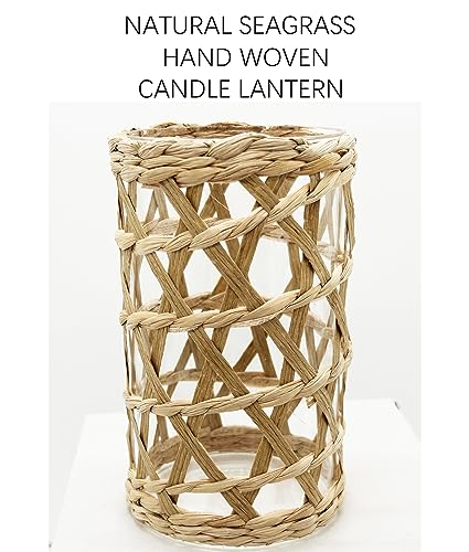 QIAOIDEA Rattan Woven Tea Light Candle Holder, Decorative Vintage Rustic Wicker Votive Glass Candle Lantern,6