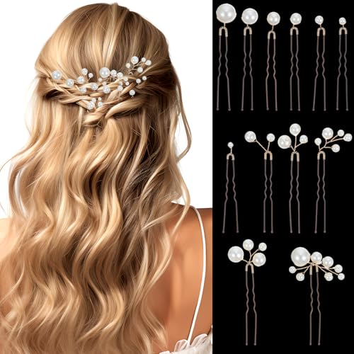 Nogeqi 12pcs Wedding Bridal Hair Accessories Pearl Hair Pins Pearl Hair Accessories for Women Wedding Brides and Bridesmaids Daily Hair Style