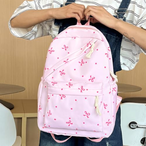 3Pcs Set Bow Backpack Coquette Bow Backpack, Cute Kawaii Backpacks Aesthetic Daypack Bow Rucksack with luch bag4