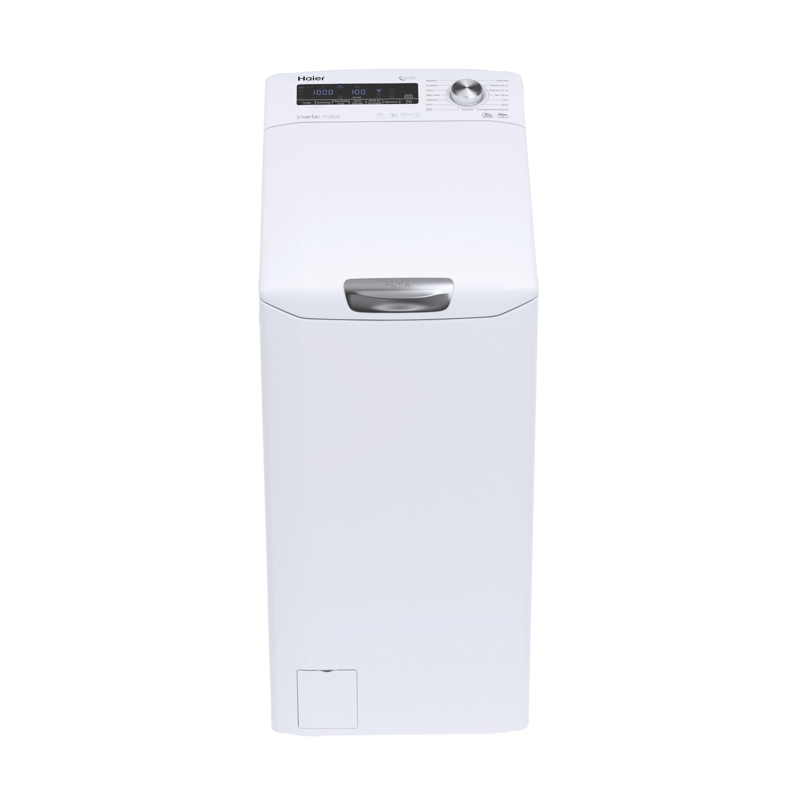 Haier RTXSG28TMC5/1-37 Lavadora carga superior 8KG, 5 Ciclos de Vapor, Motor Inverter, Tratamiento Antibacterias, 1200RPM, Fin Diferido, Apertura suave, Detector automático de KG, 16 programas, Blanco