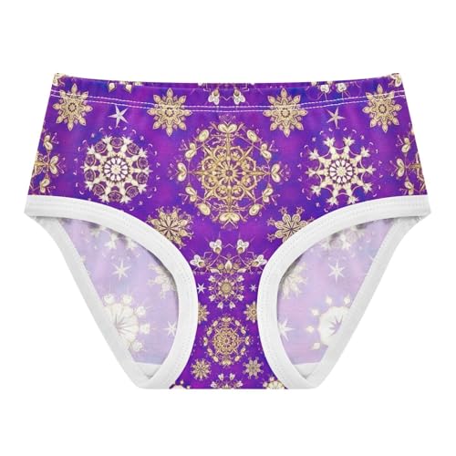 Toddler Panties, Gold White Snowflakes Star Purple Girls' Cotton Brief Underwear, 2T–8 Years