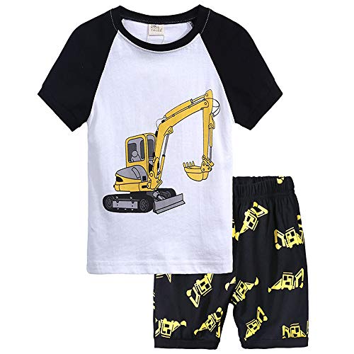 Boys Summer Pajamas Children Excavator Clothes Set 100% Cotton Little Kids Pjs Sleepwear(Excavator-93 5T)