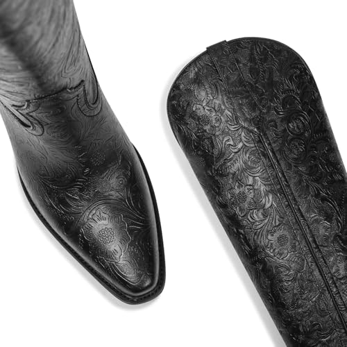 Womens Cowboy Boots Embossed Knee High Western Boots Pointed Toe Comfortable Chunky Heel Pull on Riding Cowgirl Boots2