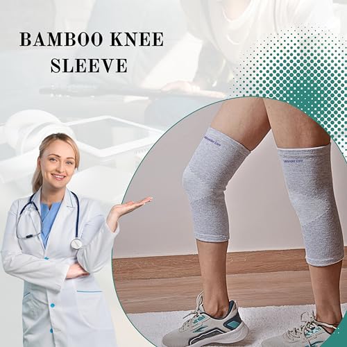 Image of Wonder Care 2-Pack Bamboo Knee Compression Sleeve for Men and Women, Compression Knee Sleeve for Running, Volleyball, Gym Weightlifting Made from Bamboo Yarn, Perfect Knee Brace for Knee Pain and Enhanced Comfort - 1 Pair