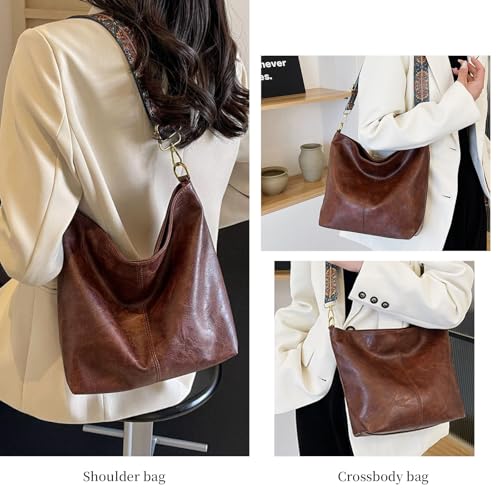 Image of Hobo Bags for Women Crossbody Bag Guitar Strap Purse Vegan Leather Shoulder Handbags Boho Purses Tote Bucket Bag