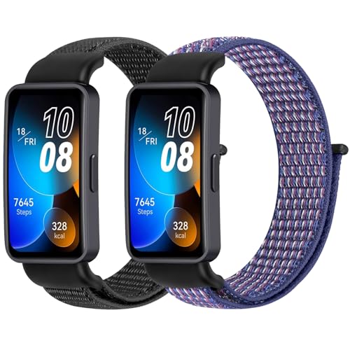 WNIPH Nylon Watch Bands Compatible for Huawei Band 10/9/8, 2 Pcs Adjustable Breathable Sport Loop Wristband Replacement Straps for Women Men