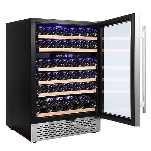 51 Bottle Compressor Wine Cooler Refrigerator,Freestanding Wine Cellar For Red, White, Champagne,Sparkling Wine,Beer,Large Capacity,Digital Temperature Touch Control, Stainless Steel