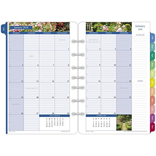Day-Timer 2020 Monthly Planner Refill, 5-1/2" x 8-1/2”, Desk Size 4, Two Pages Per Month, Loose Leaf, Garden Path (13486)