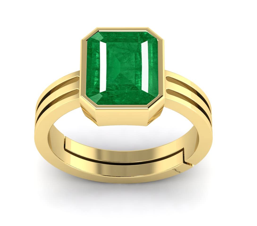 rrvgem Natural Emerald STONE RING 5.25 Ratti Certified Green Natural Emerald Loose Gemstone Panna RING Gold Plated for Men and Women-picture-19