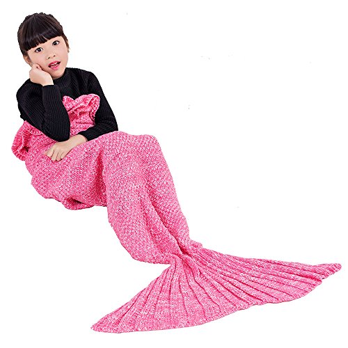 UMEICOOL Sirena Coda Coperta Calda Soft Crochet Knitting Mermaid Aria Condizionata Blanket Divano Letto sacchi a pelo per Ragazze Adulto Kids (27.56*55.12inch, rosa)
