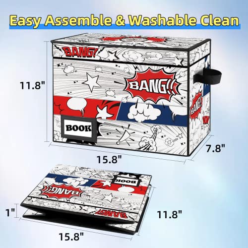 Image of Comic Book Storage Box, 15.8 inch X 7.8 inch X 11.8 inch, Heavy Duty Collapsible Holds 160-180 Comic Book Bin Container Holder Shelf (Cartoon Clock)