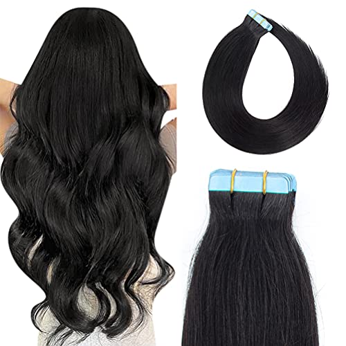 Abbily Hair Tape in Hair Extensions Human Hair Silky Straight Remy Human Hair Extensions Tape in 20pcs 40g Natural Black Color 14 inches Tape in Hair Extensions(14 Inch, Natural Black)
