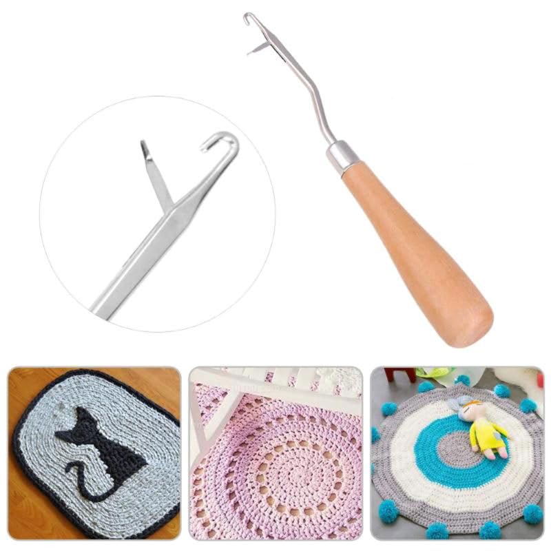 SEIWEI 3PCS Wooden Bent Latch Hook Tool Knitting Tool Needle Hook with Wood Handle for Crafts Carpet