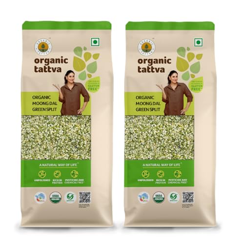 Image of Organic Tattva - Organic Green Moong Dal Split Chilka (Hari Moong Dal) 1 KG | 100% Organic, Gluten Free and NO Additives | Unpolished