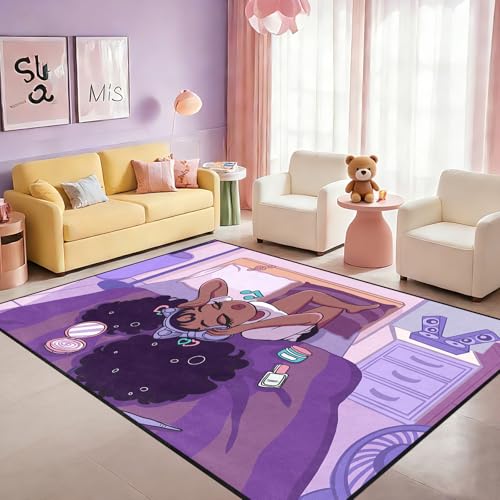 Tapete para sala con diseño de niña afro, 120x80 cm miniatura 3