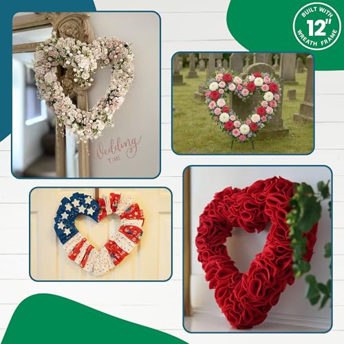 Image of 2-Pack 14 Inch Wire Wreath Frame - Heart Metal Wreath Form with Heart Design for DIY Crafts, Floral Projects, and Home Decor - Dark Green Wire Frame for Christmas Holiday & Weddings