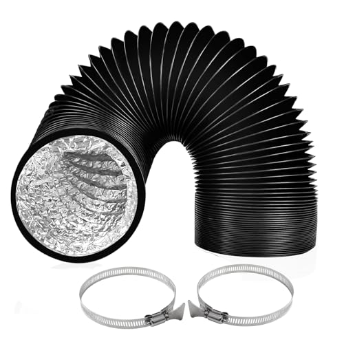 ZIGefofo Abluftschlauch Schwarz 125mm Länge 3m Aluminium Aluflexschlauch Flexibel PVC Alurohr Schlauch mit 2 Schlauchschelle Edelstahl für...