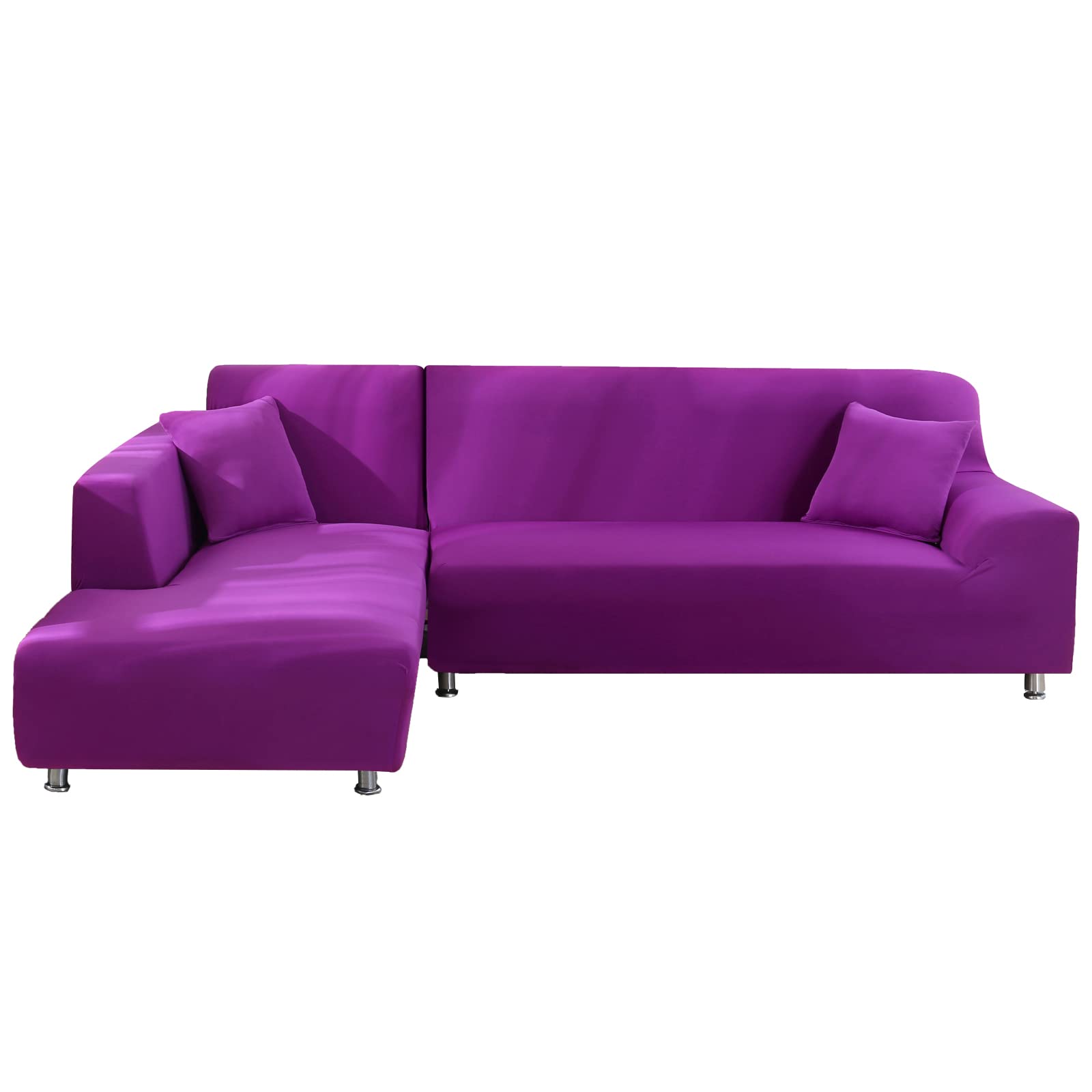 Housse de canapé élastique en L violette écoresponsable 4+4 places