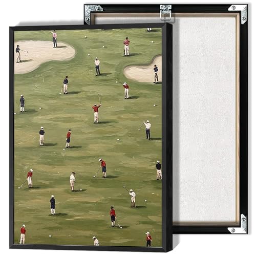 Vintage Tiny Golfers Poster Minimalist Golf Course Green Decorations Canvas