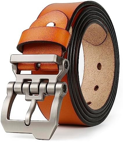 JingHao Belts for Men Big and Tall,Mens Belt Leather for Casual Jeans Dress Work All Size 28"-64" Black Brown Width 1.45" Aa10 (50"-52"/ Belt Length 145cm, Brown)