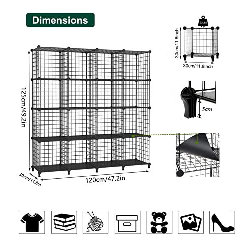 Awtatos Wire Cube Storage Organizer, Closet Organizers And Storage, Metal 16 Cube Storage Shelves Bookshelf, Portable Closet Clothes Organizer For Bedroom, Home, Office, Black #TOP2