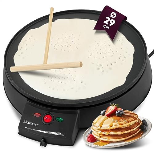 Clatronic Crepes/Wraps/Panqueque Maker con Ø 29cm, incl. Dispensador de masa y revestimiento antiadherente superficie, termostato ajustable continuo y backampel - Panqueque Maker con 900W - CM 3372