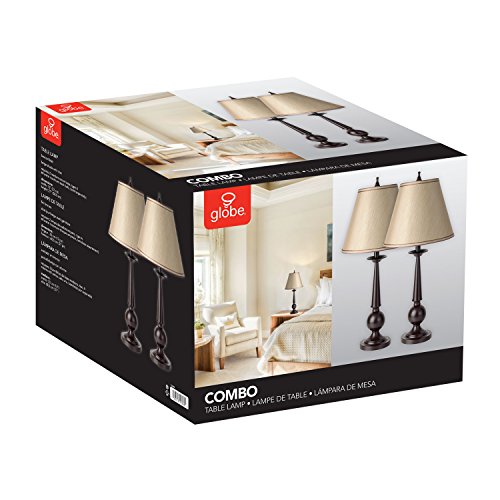 Globe Electric 12398 Set Of Two 27" Table Lamps, Bronze Finish, Beige Shades #TOP6