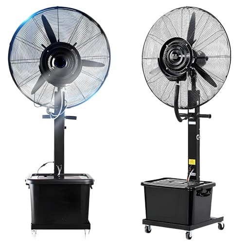 Ventilador Nebulizador Industrial para Exteriores, Ventilador de Pie Oscilante con 3 Velocidades, Enfriador de Aire de Alta Potencia con Depósito de 42L para Patio Garaje o Gimnasio(30 inches)