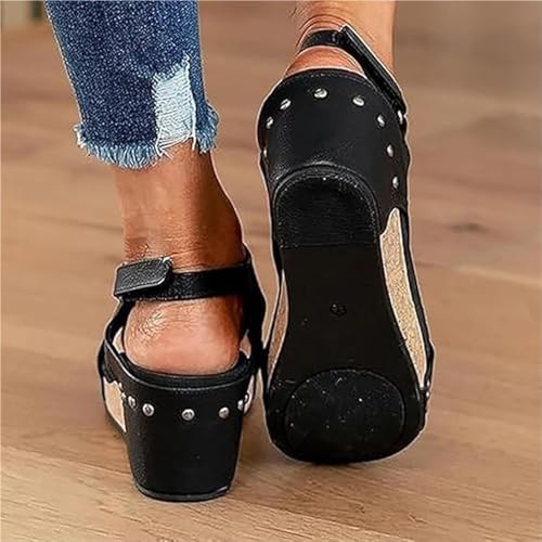 Cork Wedges for Women, Cork Wedges & Platform Slides, Thick Sole Comfy Leather Non-slip Summer Slippers3