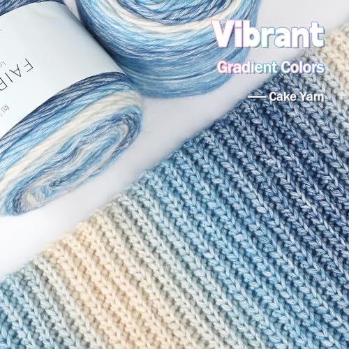 Image of Katech Ombre Yarn for Crocheting-Gradient Cake Yarn-4x100g 60% Cotton 30% Acrylic 10% Wool-Ombre Multicolor Soft Rainbow Cotton Crochet Yarn for Scarves, Shawls, Blankets and Garments(G)