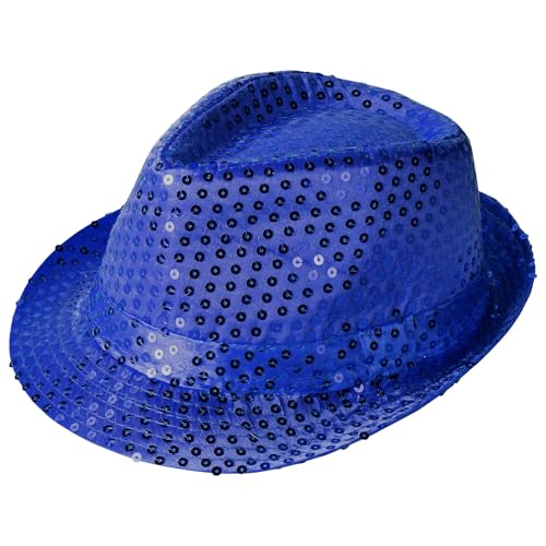 Aomig Sombrero de Lentejuelas, Chistera Glitter Unisex, Sombrero de Copa Accesorios de Discoteca de Años 70 para Carnaval Disfraz Fiesta Temática Fiesta de Lemas, Azul