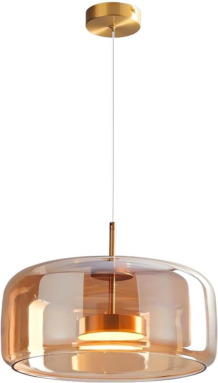 Photo 1 of SANDYHA Amber Glass Chandelier Round Pendant Light for Kitchen Island Modern Amber Glass Lampshade with Hanging Lights for Dining Room Living Room Bedroom Coffee Shop Aisle Corridor (A Style)