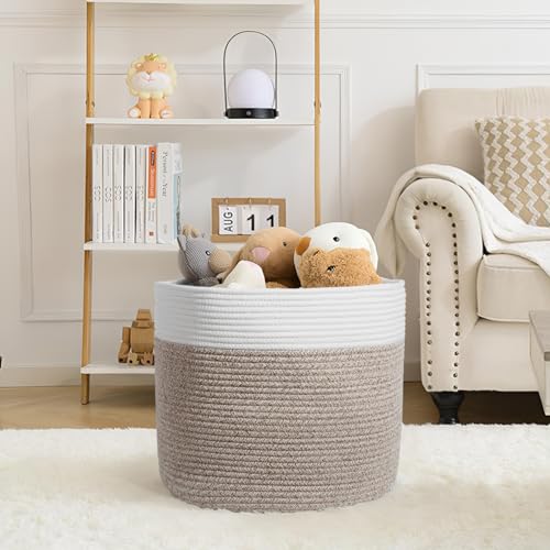 SYLANDO 26L, D35*H30 Waschekorb aus Baumwolle mit Griffen, Aufbewahrungskorb Geflochten, Laundry Baskets, Korb Aufbewahrung für decken, spielzeug, kuscheltier,Kleidung Braun